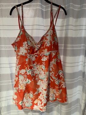 Meet Curve Peach Floral Swim Dress